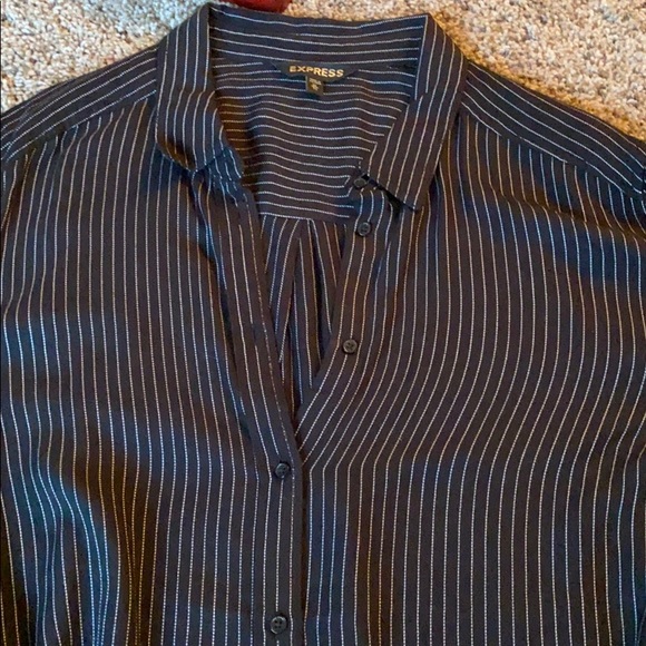 EXPRESS black pinstripe blouse w/flare sleeves - Picture 2 of 4